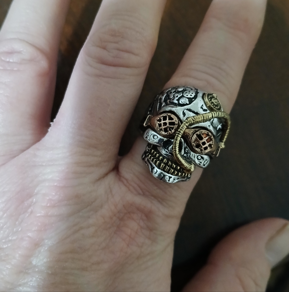 New Steampunk Stainless Steel & Brass Ring. - Picture 6 of 8